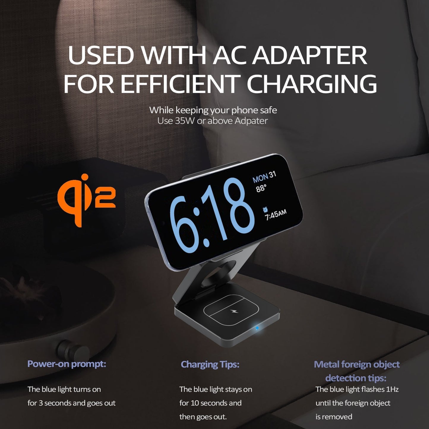 SMARTUNO™ Trifold 3-in-1 MagSafe Qi2 Fast Wireless Charger Stand for iPhone, AirPods, iWatch & Other Qi2-Enabled Devices