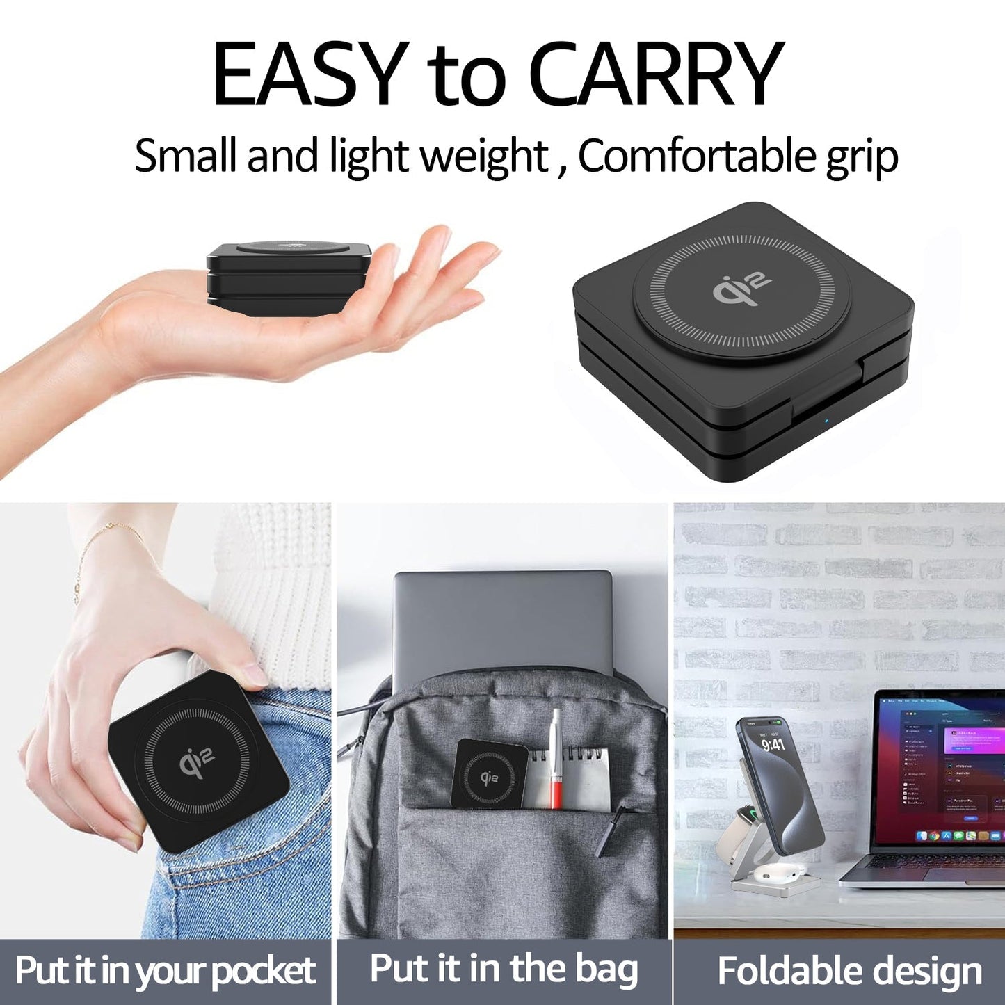 SMARTUNO™ Trifold 3-in-1 MagSafe Qi2 Fast Wireless Charger Stand for iPhone, AirPods, iWatch & Other Qi2-Enabled Devices