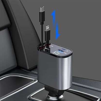 SMARTUNO™ 4 in 1 Retractable cables 2 Type C and iOS Fast Charging Car Phone Charger