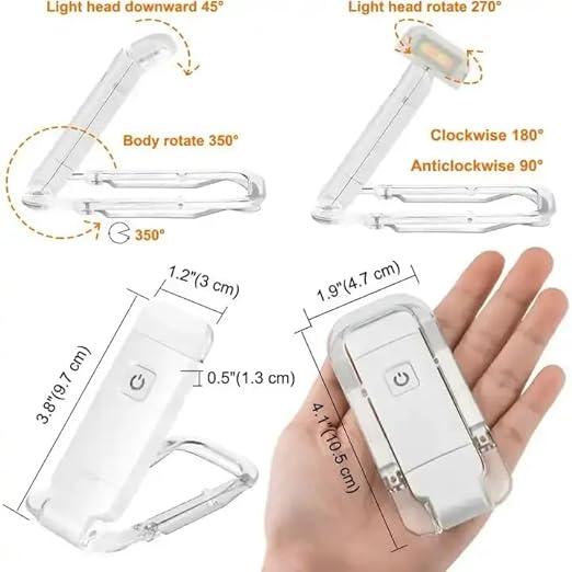 Book Lamp for Students, USB Rechargeable LED Study Light, 3 Brightness & Color Modes, Clip-On, Portable & Eye-Friendly (White)
