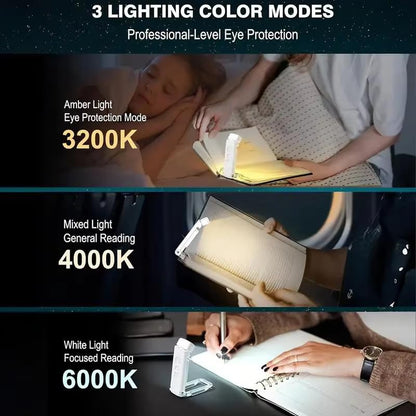 Book Lamp for Students, USB Rechargeable LED Study Light, 3 Brightness & Color Modes, Clip-On, Portable & Eye-Friendly (White)