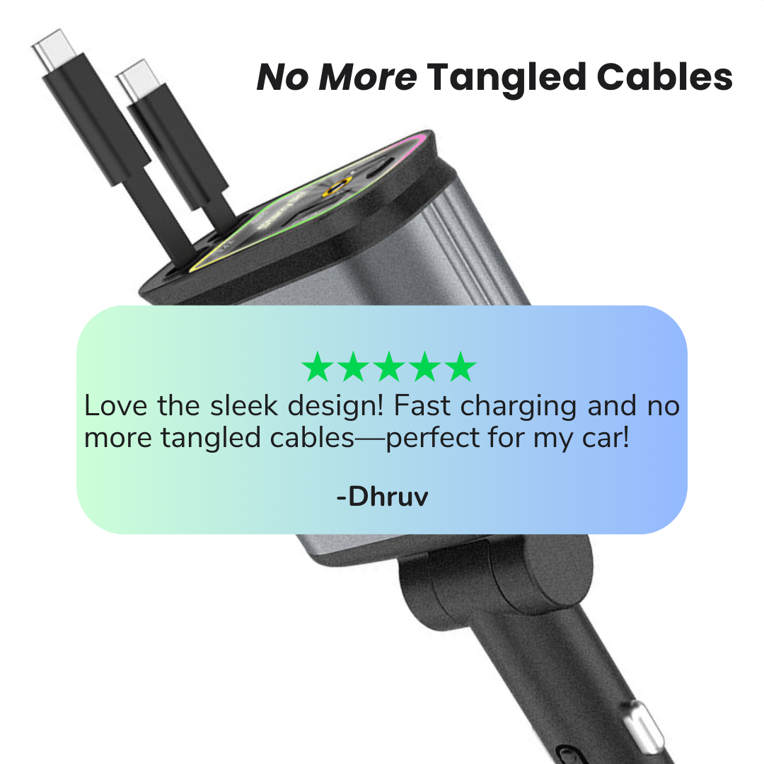 SMARTUNO™ 4 in 1 Retractable cables 2 Type C and iOS Fast Charging Car Phone Charger