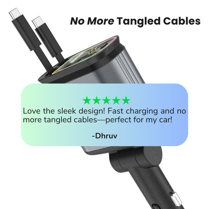 SMARTUNO™ 4 in 1 Retractable cables 2 Type C and iOS Fast Charging Car Phone Charger